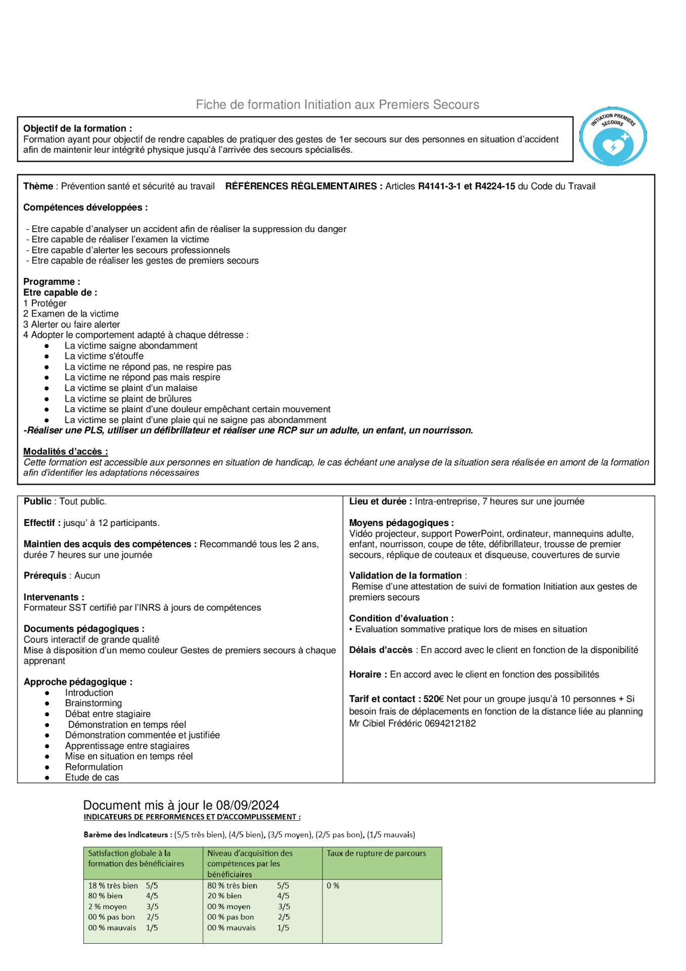 Fiche formation 1er secours cformapro 1